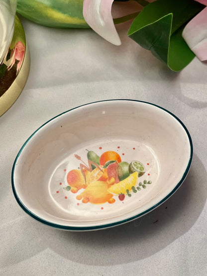 Vintage Oval Fruit & Vegetable Serving Dish, Green Rim, 4 in