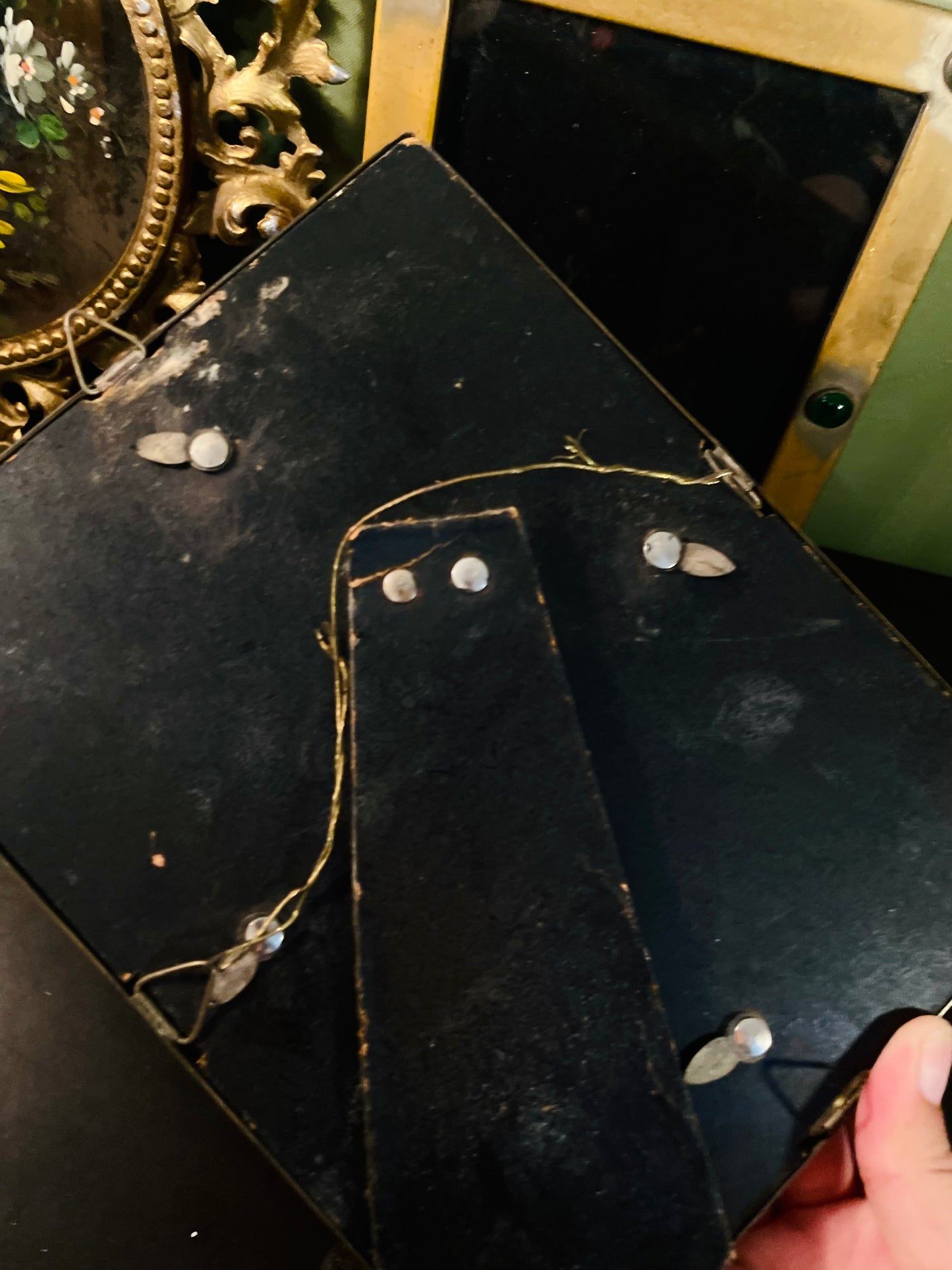 Vintage Brass Tone Gemstone Photo Frames Set of 2