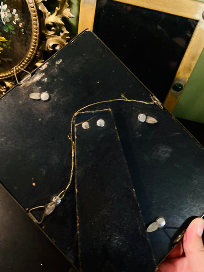 Vintage Brass Tone Gemstone Photo Frames Set of 2