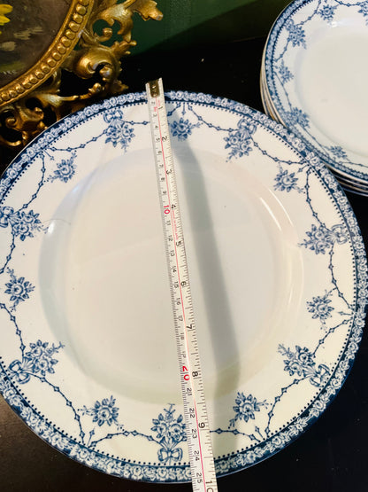 Vintage French Bone China Dinner Set Gold Rim Blue Floral – Set of 8