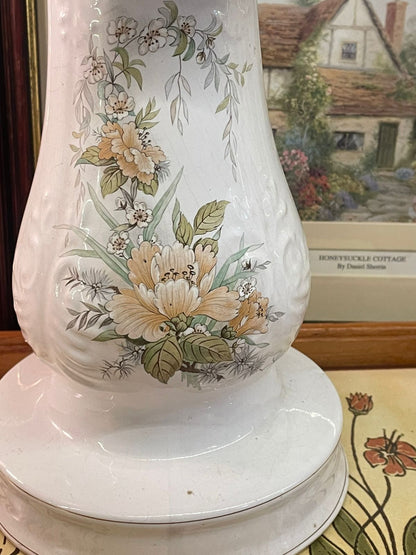 Ceramic Tall Floral Candle holder, Victorian home decor