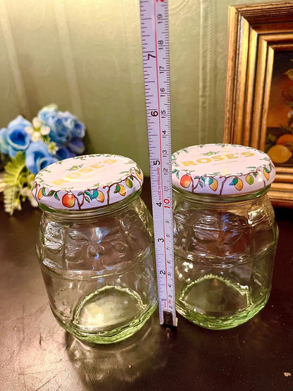 Set of 2 Roses Glass Storage Jars – Floral Lid Kitchen Jars