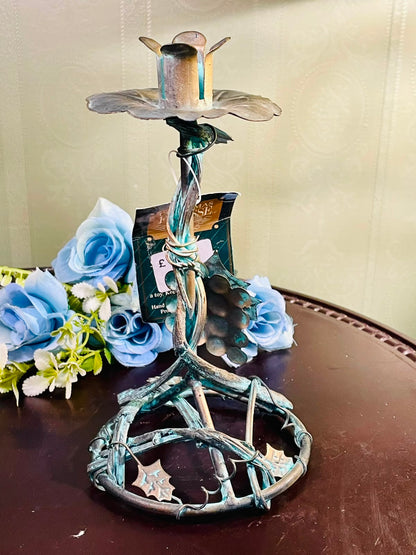Rustic Floral Metal Candle Holder – Decorative Taper Candle Stand (8 Inch)