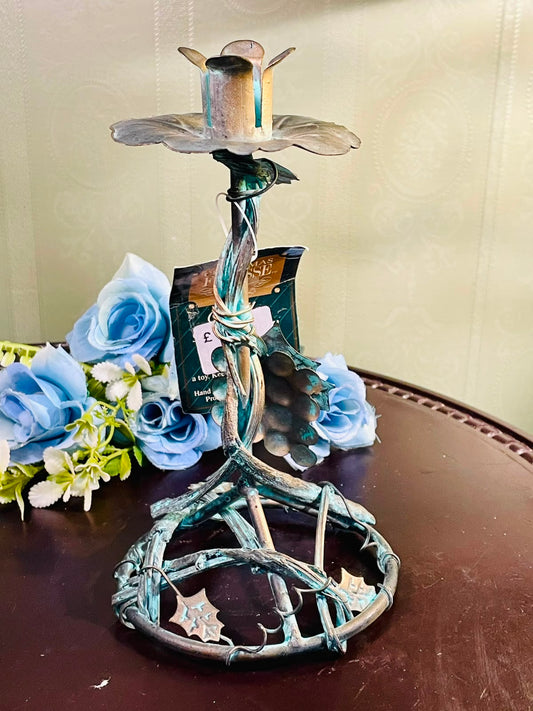 Rustic Floral Metal Candle Holder – Decorative Taper Candle Stand (8 Inch)