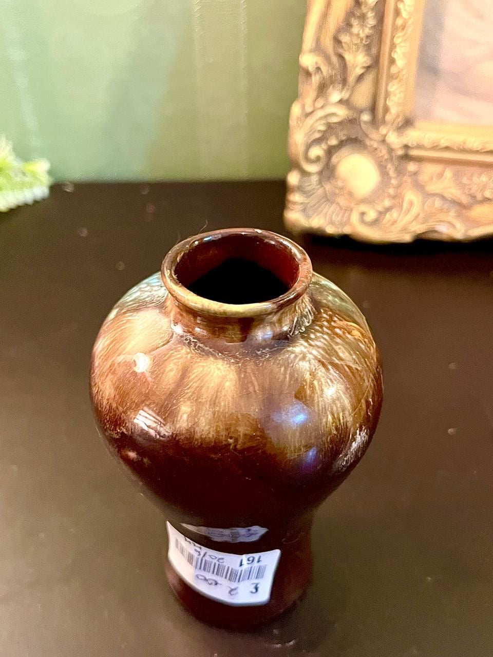 Vintage Brown Glazed Ceramic Mini Vase 4 Inch