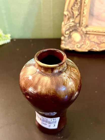 Vintage Brown Glazed Ceramic Mini Vase 4 Inch