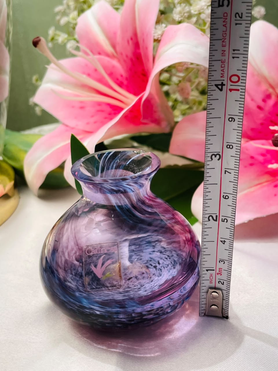 Caithness Purple Swirl Crystal Vase Approx. 8 cm