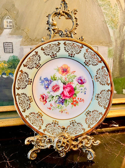 Regency Bone China Decorative Plate – Floral Center with Gold Scrollwork, Made in England