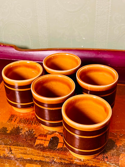 Set of 5 Brown & Mustard Ceramic egg holders– 3 Inch