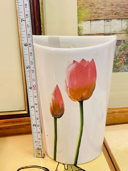 Tall Ceramic Floral Vase – Pink Blossom Design - Wall Decor Vase