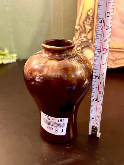 Vintage Brown Glazed Ceramic Mini Vase 4 Inch