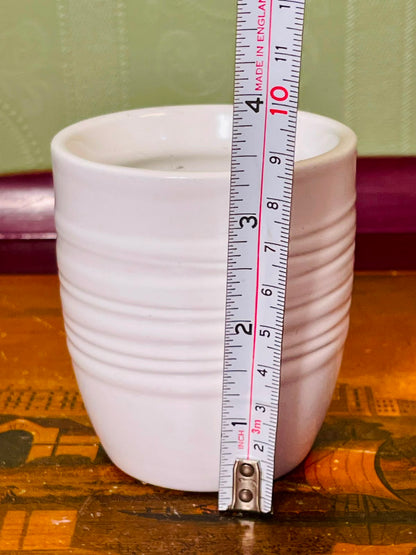 White Ribbed Ceramic Tumbler – 4 Inch Minimalist Cup