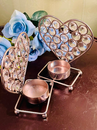 Silver Metal Tealight Candle Holder Set – Decorative Heart Tea Light Holders (2 Pieces, 5 Inch)