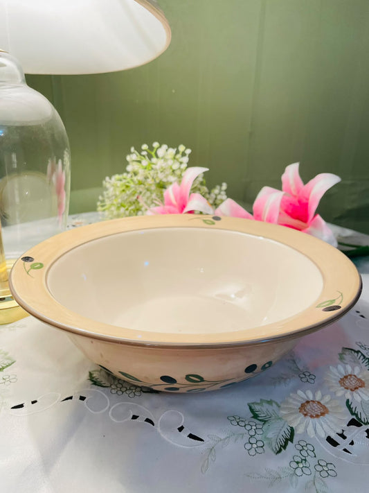 Handpainted Beige Botanical Large Serving Bowl – 12 Inch