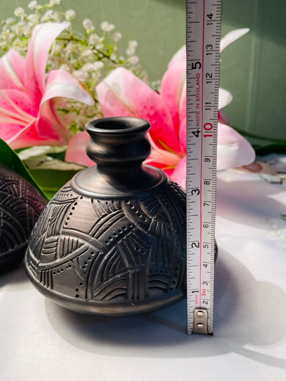 Vintage Black Textured Decorative Vases 2-Piece Set Approx. 10 cm