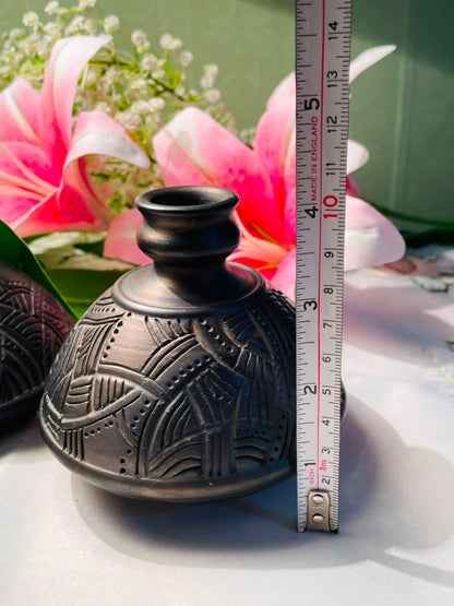 Vintage Black Textured Decorative Vases 2-Piece Set Approx. 10 cm