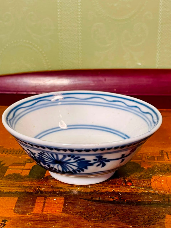 Blue & White Striped Ceramic Serving Bowl 4 in