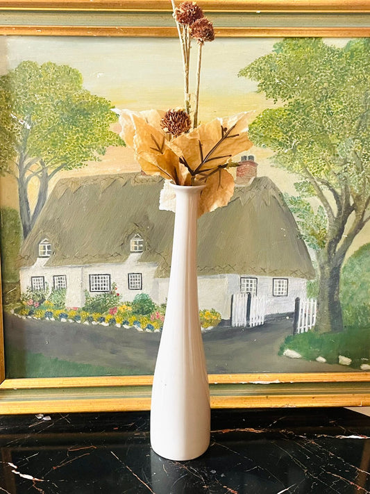 minimalist white vase, tall ceramic vase, slim modern vase, ivory home decor, english modern pottery, elegant floral vase, contemporary interior accent, neutral decor pakistan, sunset kitchen modern vintage
