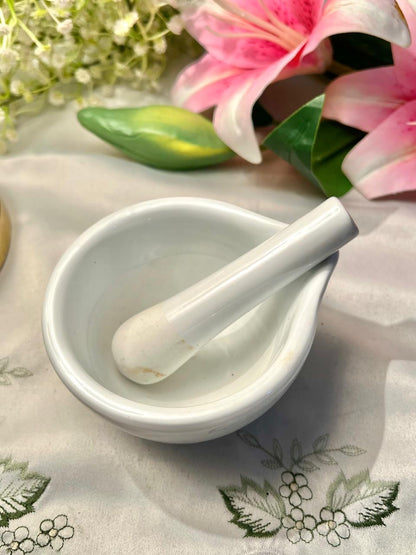 White Ceramic Mortar & Pestle Set – 2 Pieces, 4 Inch