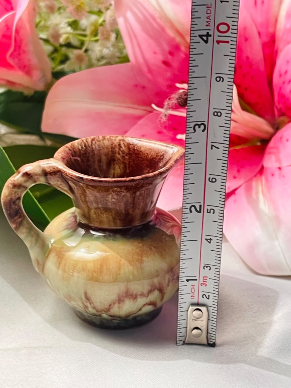 Small Brown Glazed Ceramic Jug Vase Approx. 7 cm