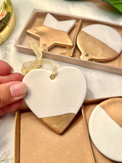 Gold & White Hanging Ornament Set – 3 Pieces