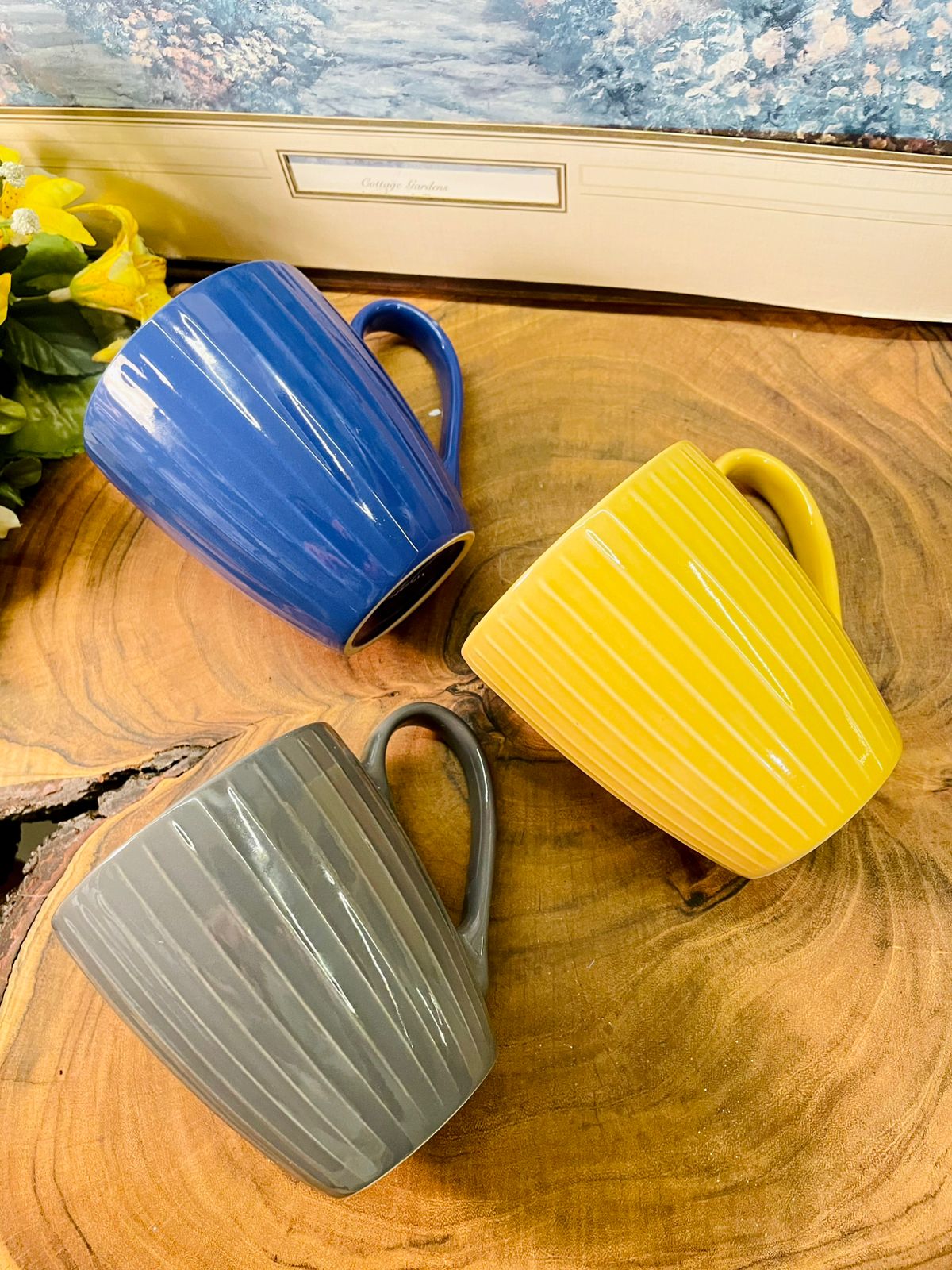 Ribbed Ceramic Coffee Mug Assorted Colors Modern Tea Cup
