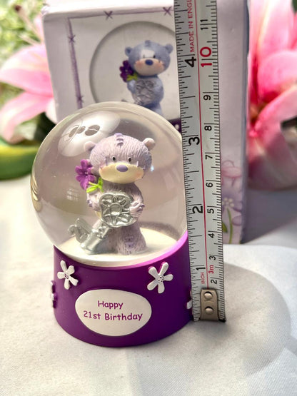 Happy 21st Birthday Teddy Bear Snow Globe Approx. 8 cm