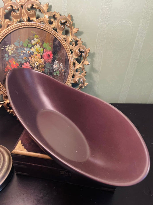 Vintage Brown Ceramic Oval Serving Bowl 12 Inch