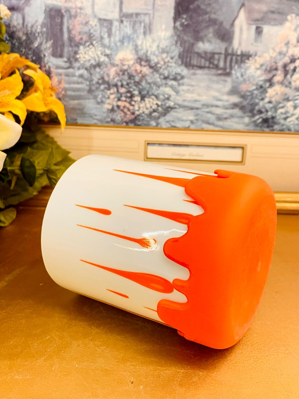 Modern Drip Design Ceramic Mug Orange White Coffee Cup