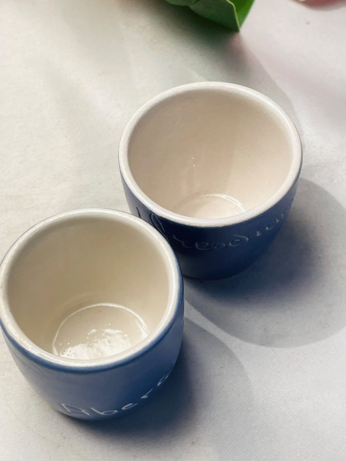 Pair of Blue Ceramic Egg Cups Aberystwyth & Pochampally Style Approx. 6 cm