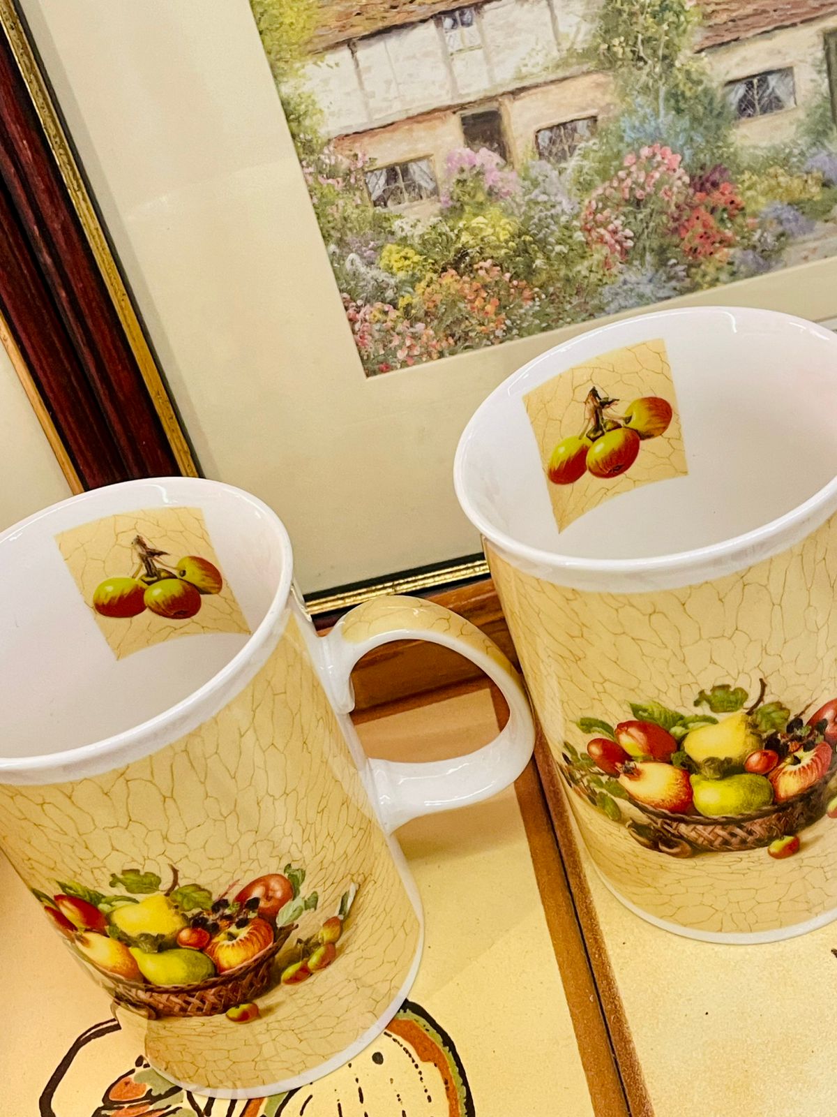 Set of 2 Vintage Wilscombe Fine China Fruit Basket Mugs, England