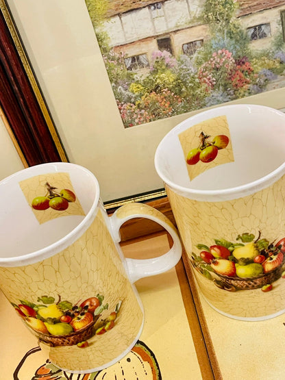 Set of 2 Vintage Wilscombe Fine China Fruit Basket Mugs, England
