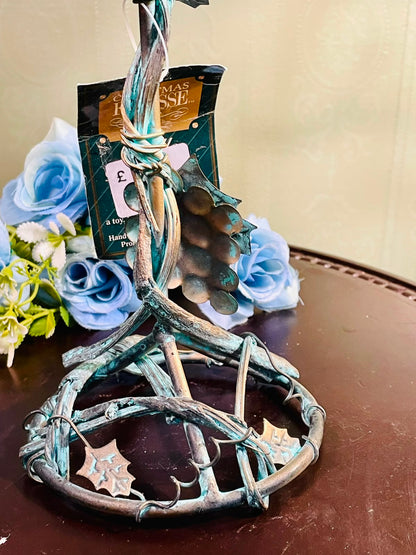 Rustic Floral Metal Candle Holder – Decorative Taper Candle Stand (8 Inch)