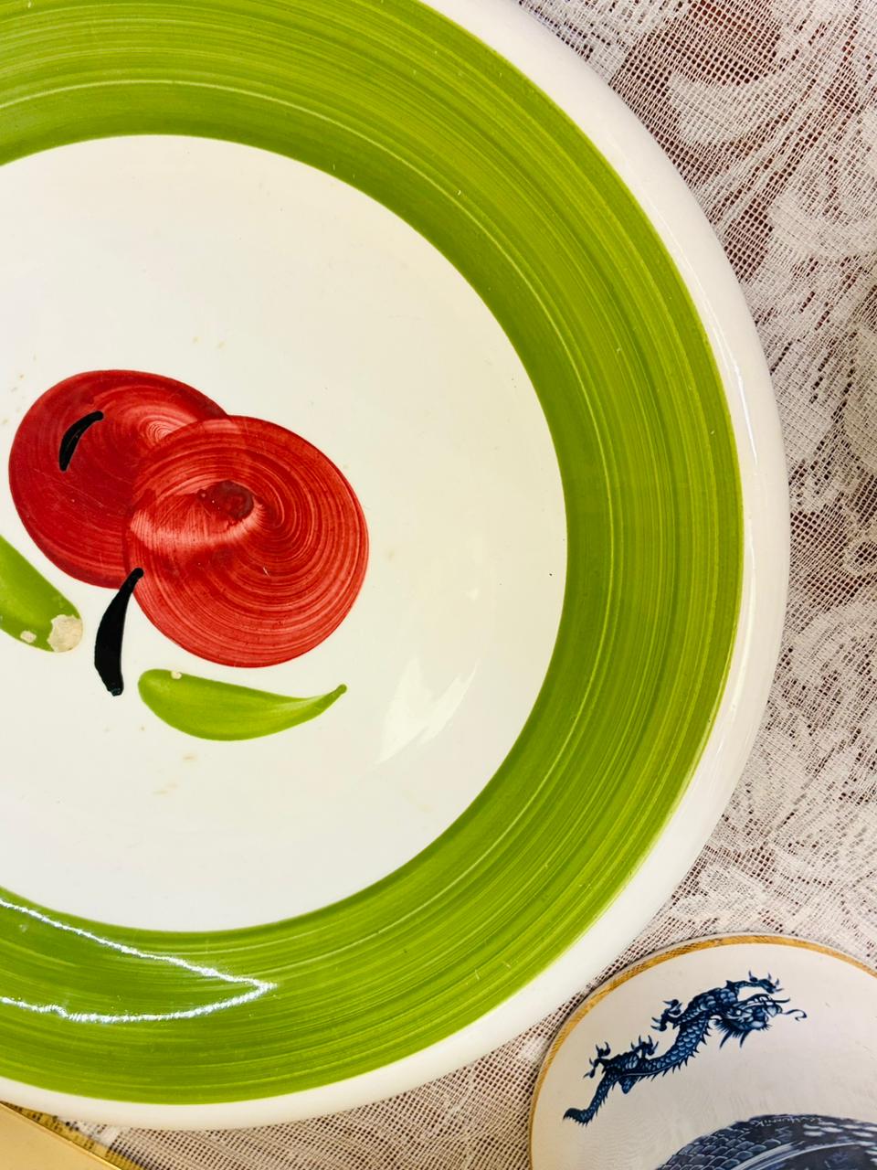 Hand-Painted Ceramic Pie Dish — 11 Inch (Cherry Design) oven safe