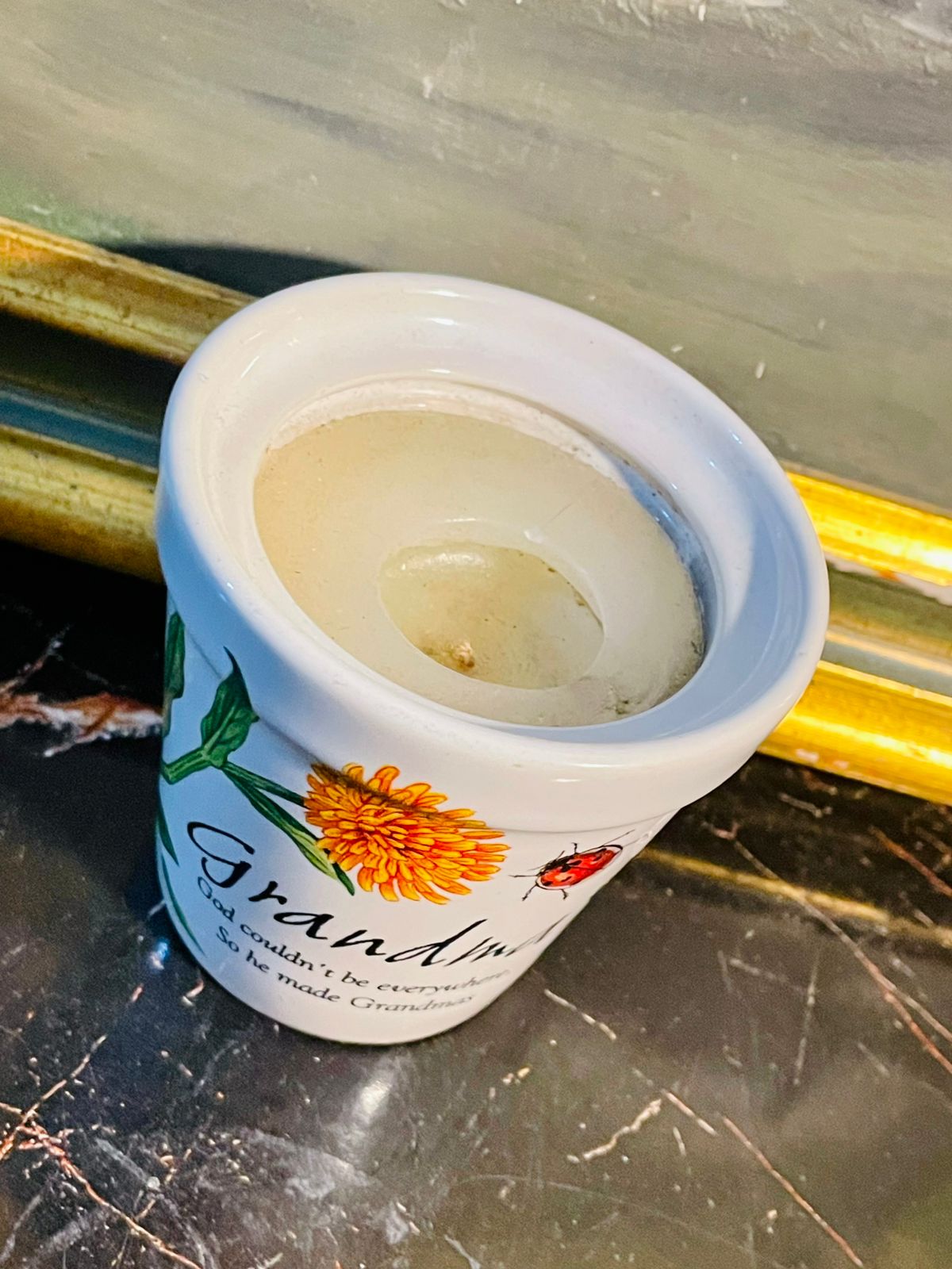 “Grandma” Stoneware Candle Pot — Floral Keepsake by H&H (History & Heraldry)