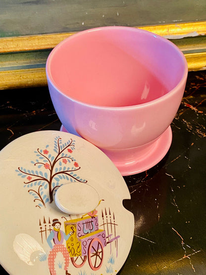 Mid-Century English Pink Ceramic Sugar Bowl with Lid – Street Musician Design