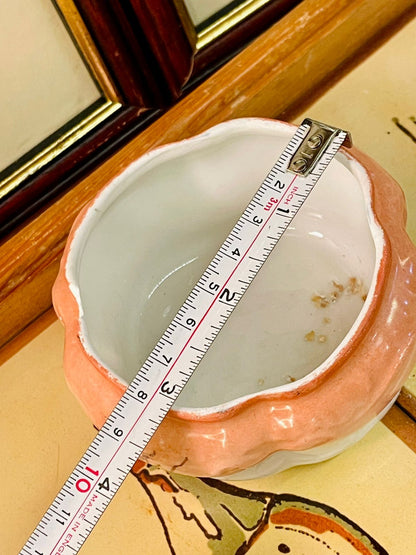 Vintage Peach Ceramic Trinket Box with Floral Lid