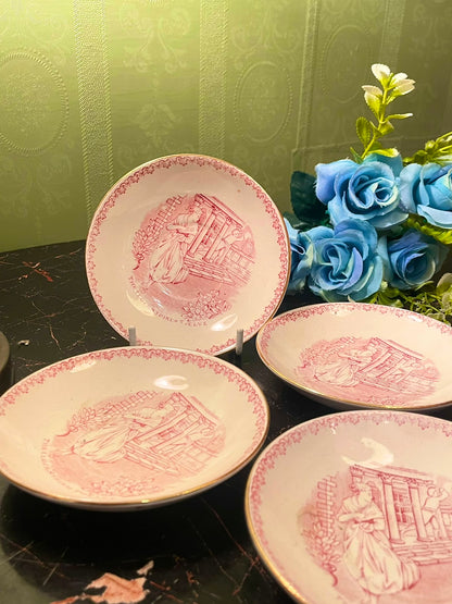 Vintage Pink Transferware Nursery Rhyme decor plate The Clock Strikes Twelve, 4in