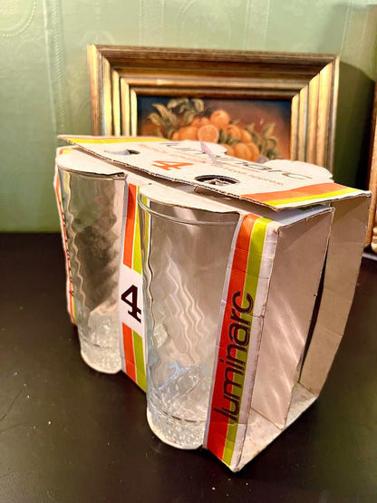 Set of 4 Luminarc Textured Glass Tumblers / Glass Set 15 cm