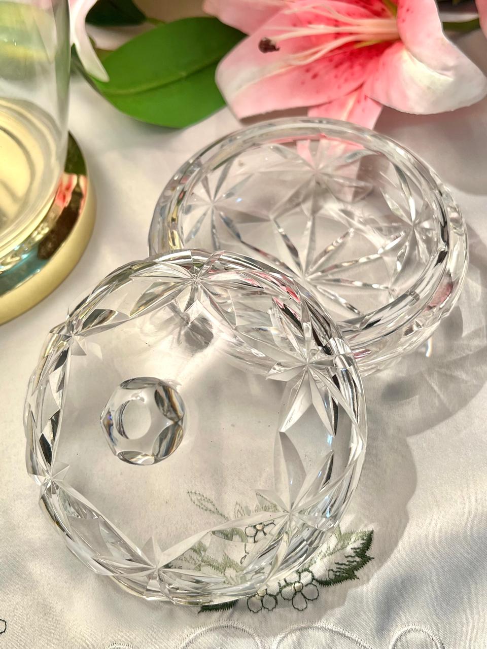 Vintage Clear Crystal Starburst Bowl with lid – 5 Inch