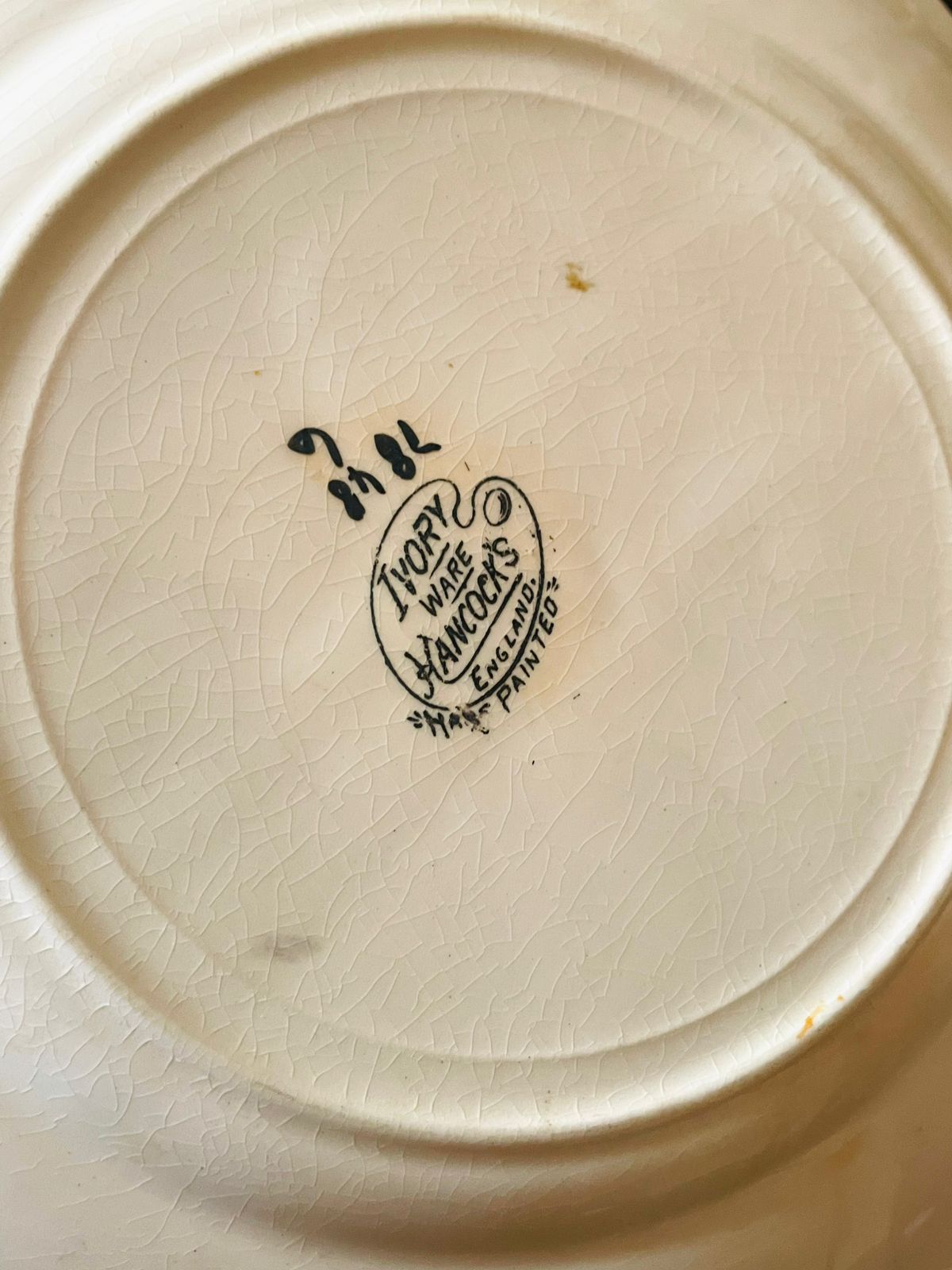 Vintage Hancock’s Ivory Ware “Thatched Cottage” Hand-Painted 3D Relief Plate – Made in England