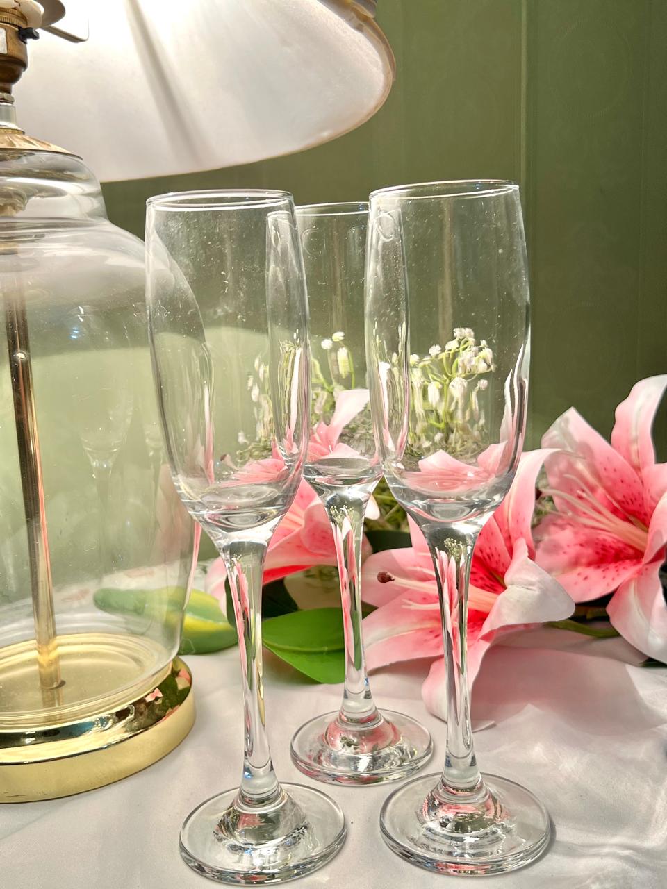 Set of 3 Clear Crystal Champagne Flutes – Approx. 9 Inch