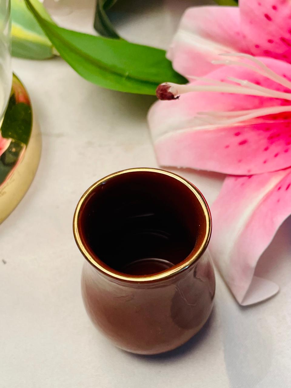 Brown Ceramic Mini Vase with Gold Rim 7 cm