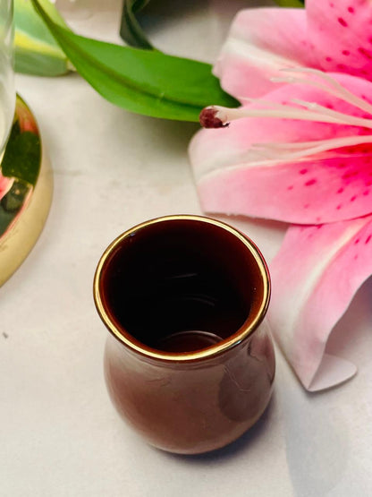 Brown Ceramic Mini Vase with Gold Rim 7 cm