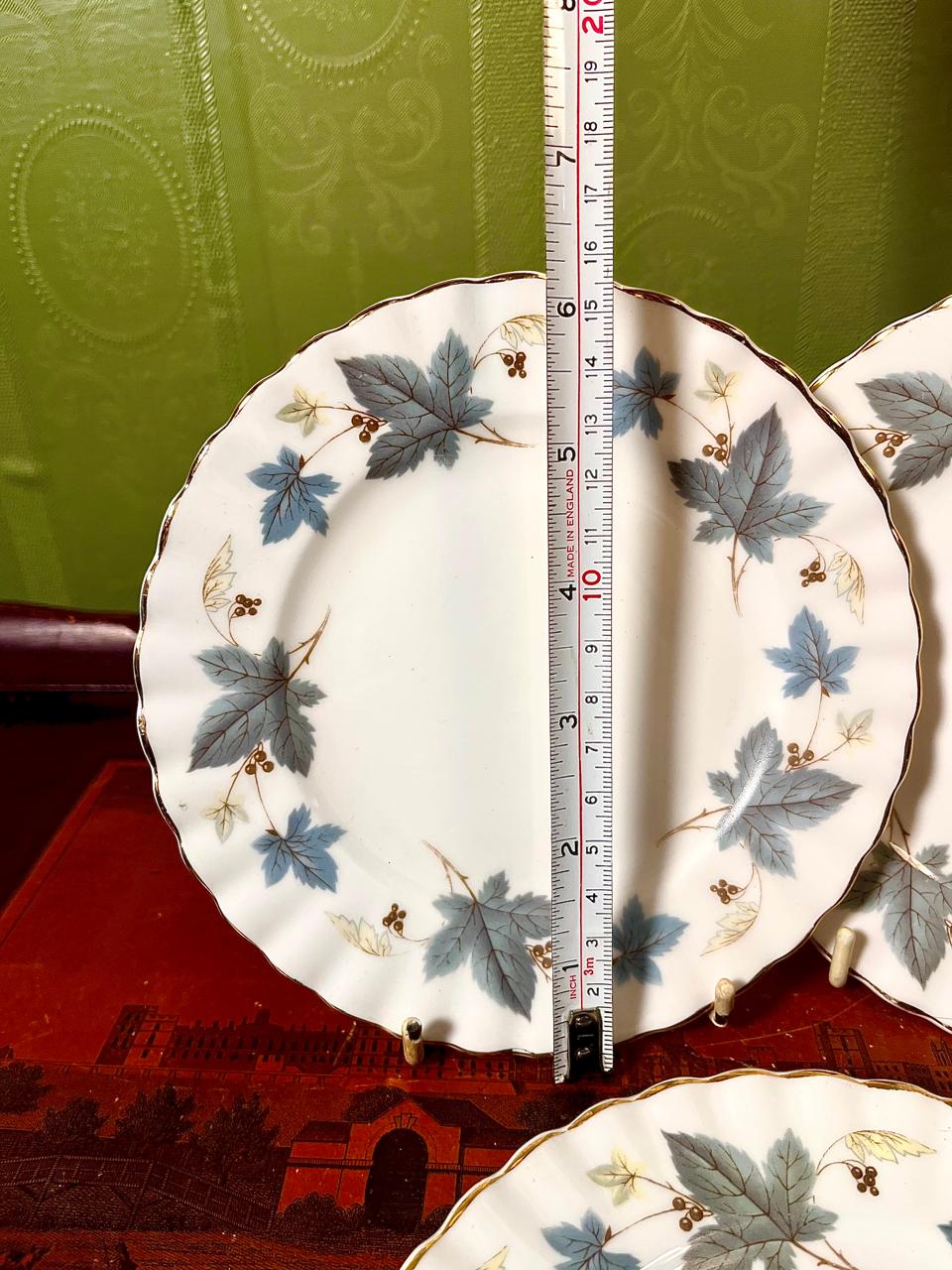 Fine Bone China Blue Maple Leaf Quarter Plates | 6 Inch | Set of 3 | Made in England