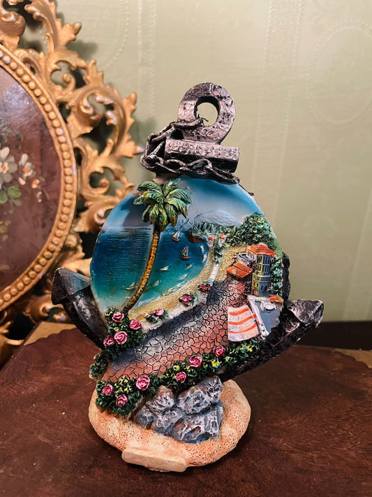 Vintage Anchor Seaside Scene Figurine Nautical Décor