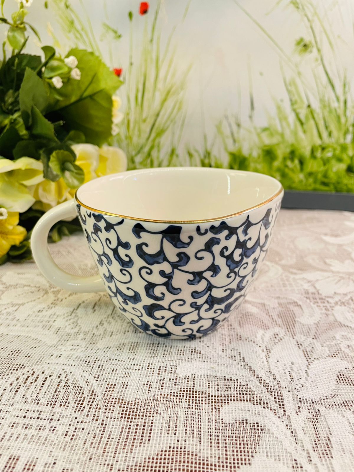 Vintage Blue & White Ceramic Teacup | Old Pottery Company