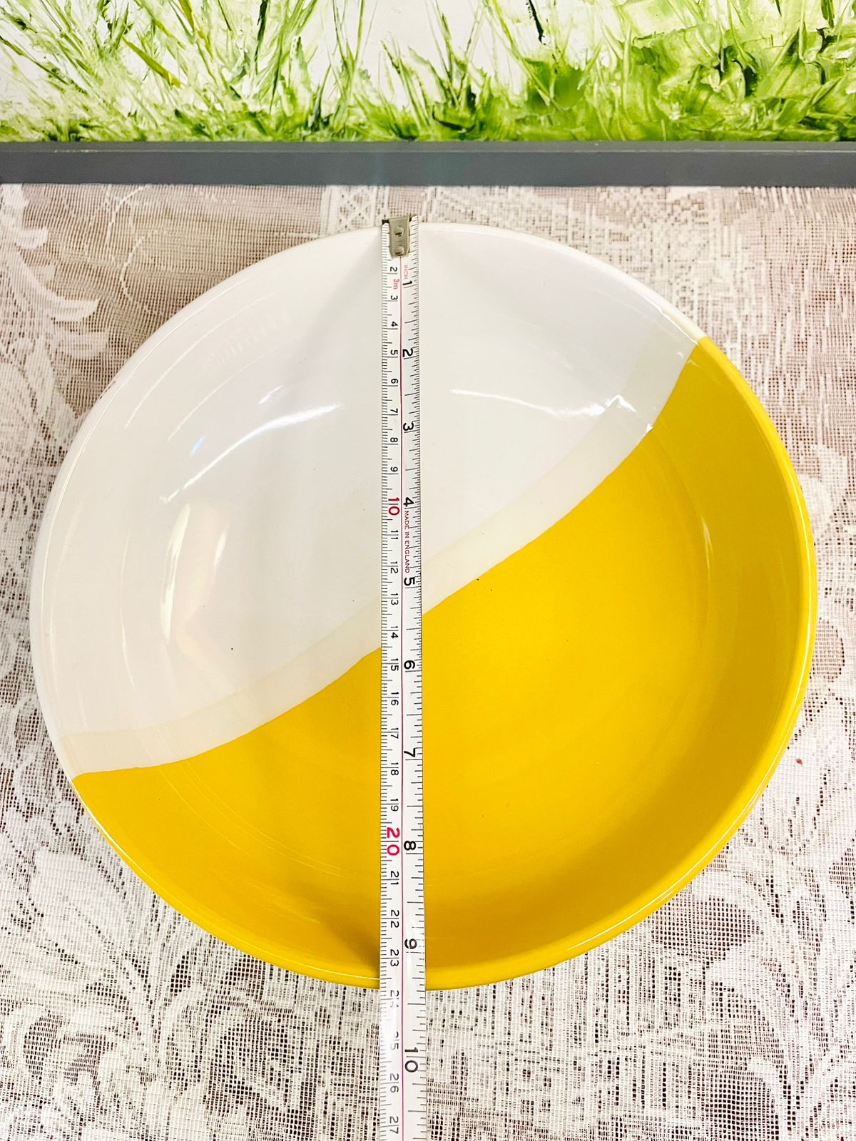 Lunar Yellow White Ceramic Serving Bowl 9.5 inch