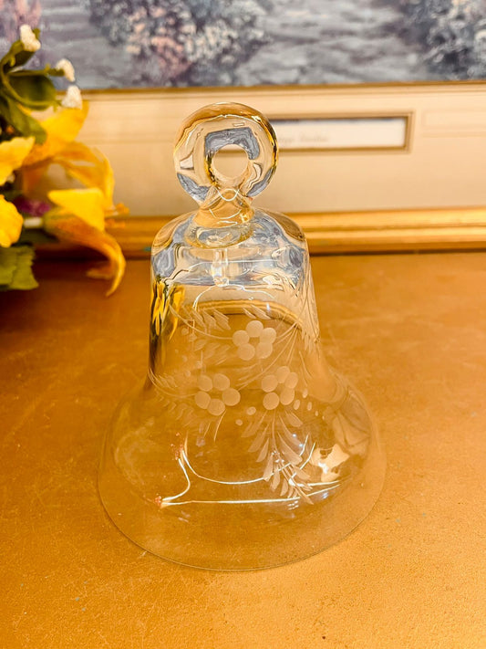 Vintage Etched Glass Bell Ornament with Floral Design