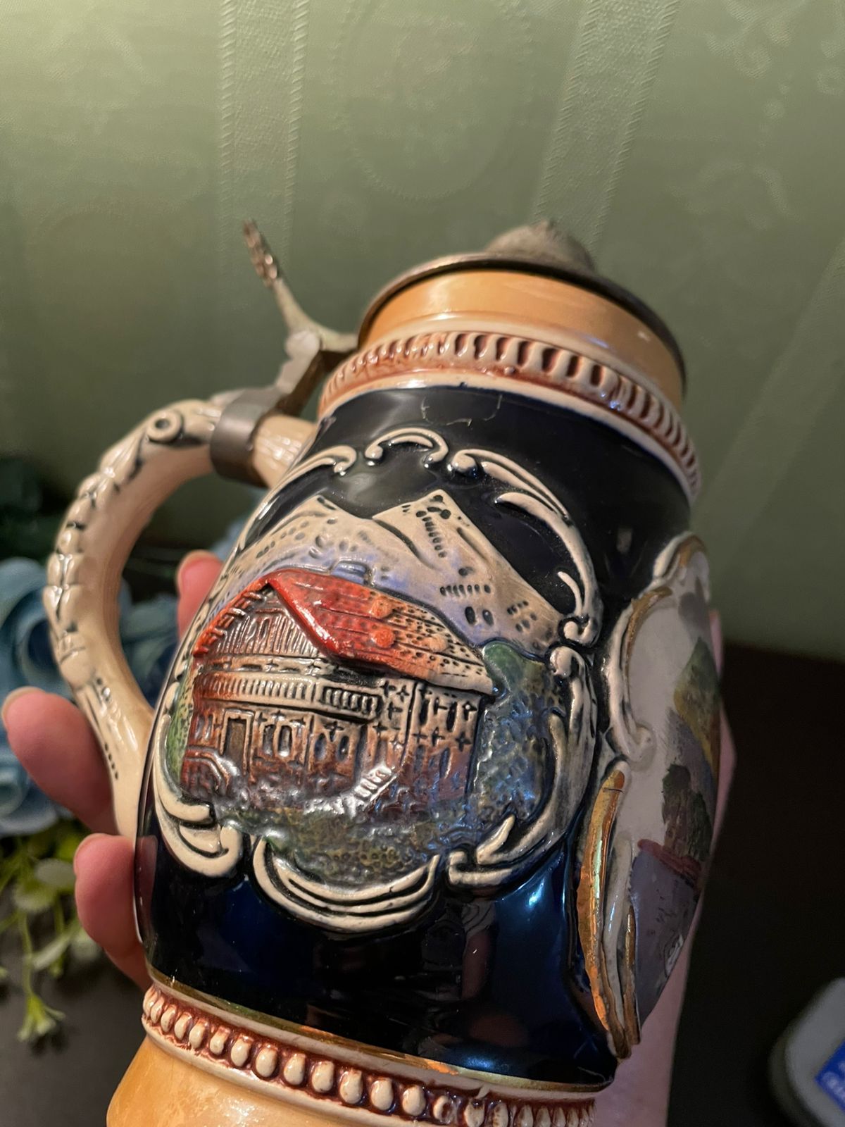 Vintage German-Style Mug with Pewter Lid